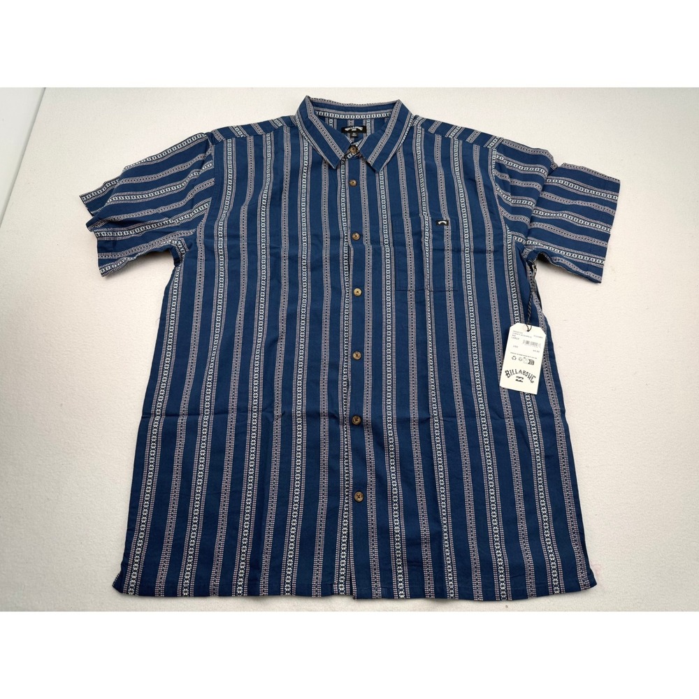 Billabong Mens Sundays Jacquard Striped Short Sleeve Button Up Shirt Blue L